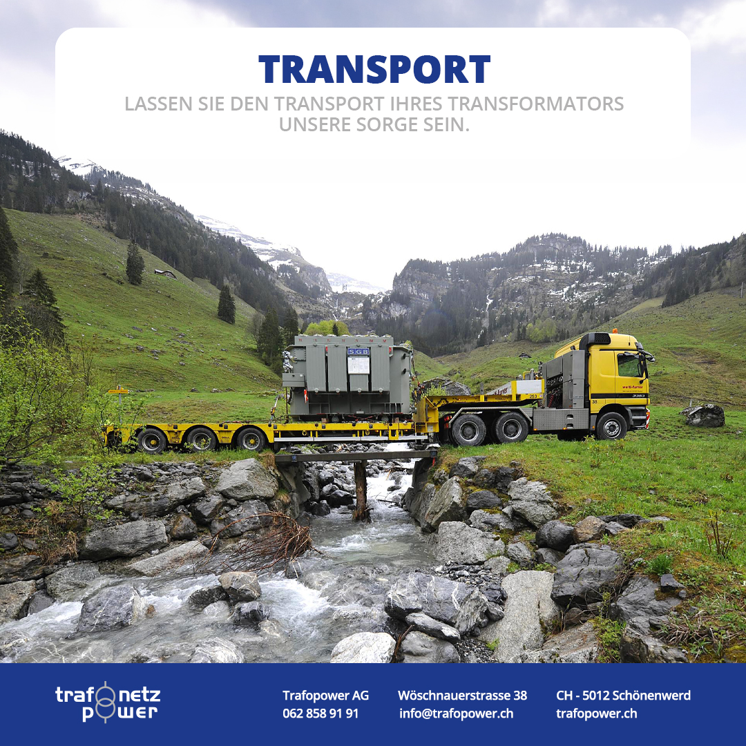 Transformator-Transport ohne Sorgen: Wir regeln das für Sie!&nbsp;Der Transport eines Transformators ist komplex – doch das muss nicht Ihre Sorge sein! Die Trafopower AG übernimmt den gesamten logistischen Prozess für Sie, damit Ihre Anlage sicher ans Ziel kommt.
