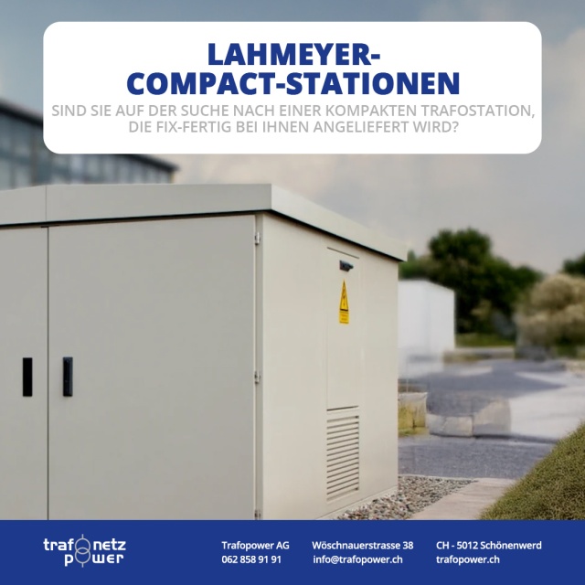 Die schlüsselfertige Lösung: Lahmeyer Compact-Stationen&nbsp;Sind Sie auf der Suche nach einer kompakten Trafostation, die fixfertig bei Ihnen angeliefert wird? Dann haben wir mit der Lahmeyer Compactstation genau das richtige Produkt für Sie!